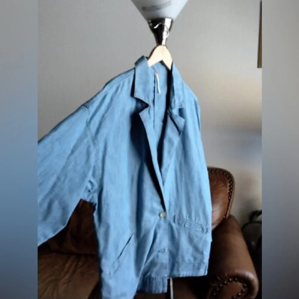 FREE PEOPLE Blue Oversize Blazer Shacket Jacket Cotton/Hemp Fabric Size S